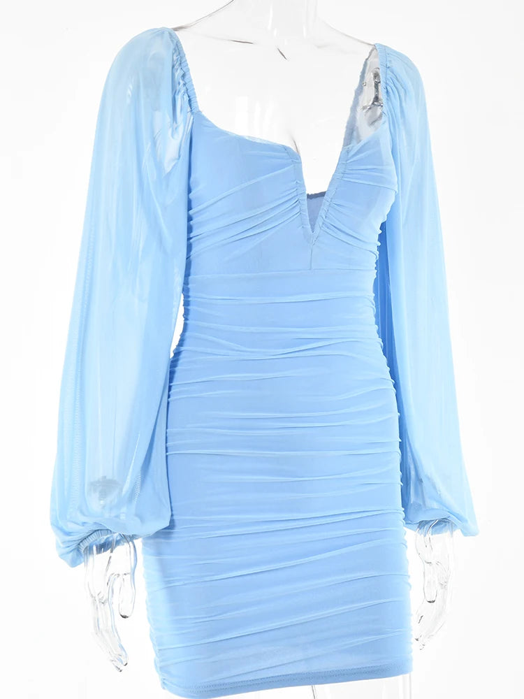 Elegant Backless Pleated Mini Dress for Women - Double Layer Mesh Casual Evening Dress - Perfect for New Year Parties, Date Nights & Special Occasions