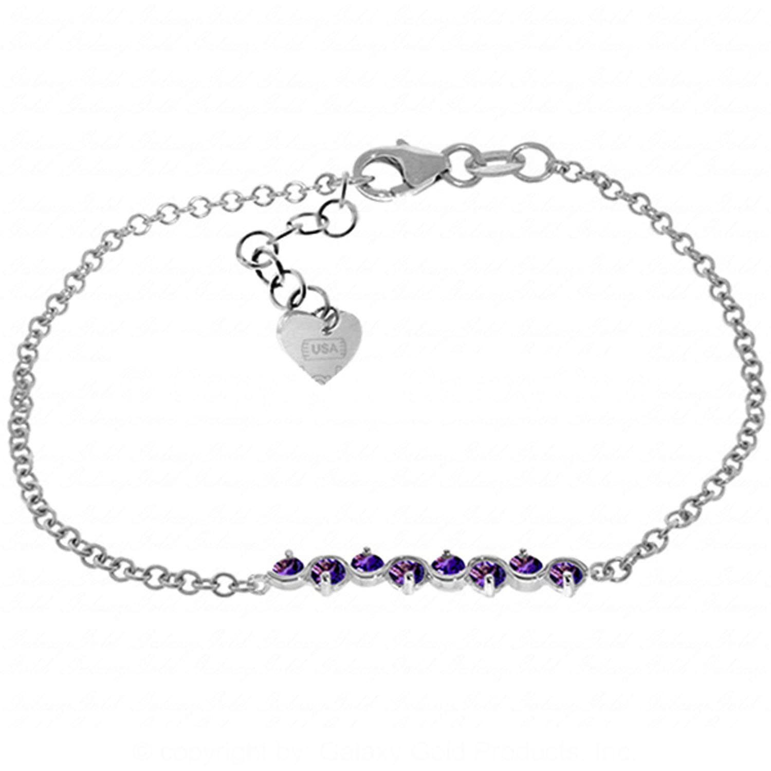 14K Solid White Gold Bracelet with 1.55 ct Natural Amethyst | Galaxy Gold GG | Elegant Jewelry for Women | Perfect for Weddings, Anniversaries & Special Occasions