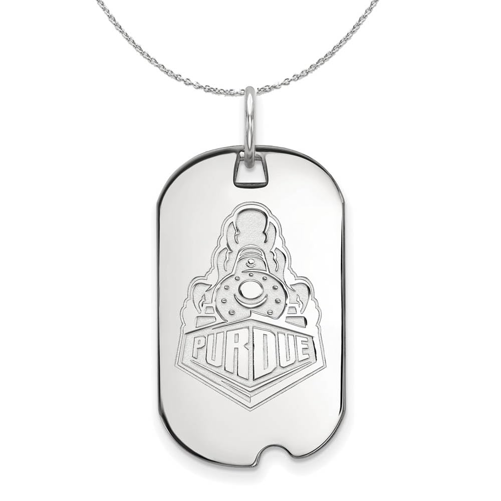 Purdue University Logo Dog Tag Necklace - Sterling Silver Black Bow Pendant - Perfect for Graduation Gifts & School Spirit Jewelry