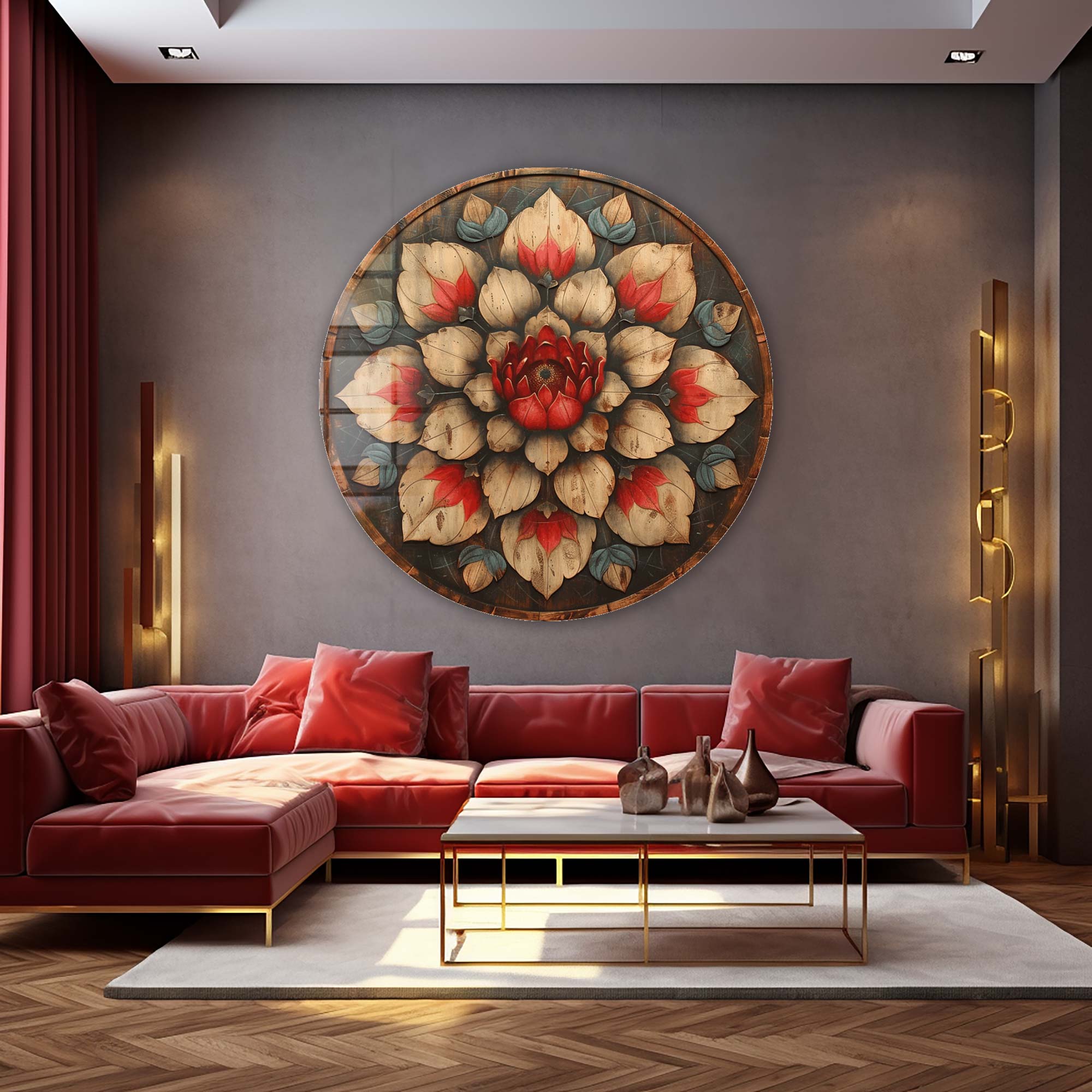 Vintage Rose Round Glass Wall Art - Elegant Home Decor for Living Room, Bedroom & Office - Perfect Gift for Housewarming, Wedding & Anniversary