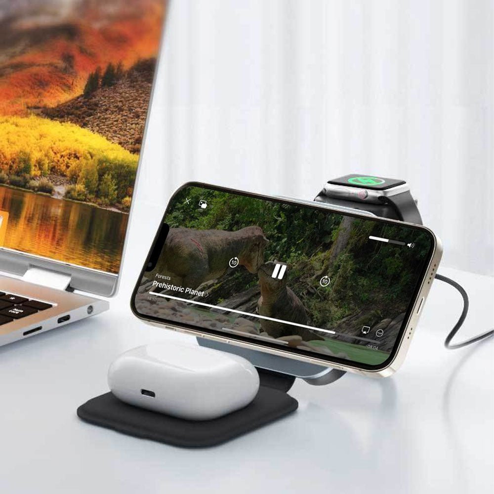 AirDock Flex 3-in-1 Magnetic Wireless Charger Stand for iPhone 14/13/12, Apple Watch & AirPods - Fast Charging Station for Home, Office & Nightstand