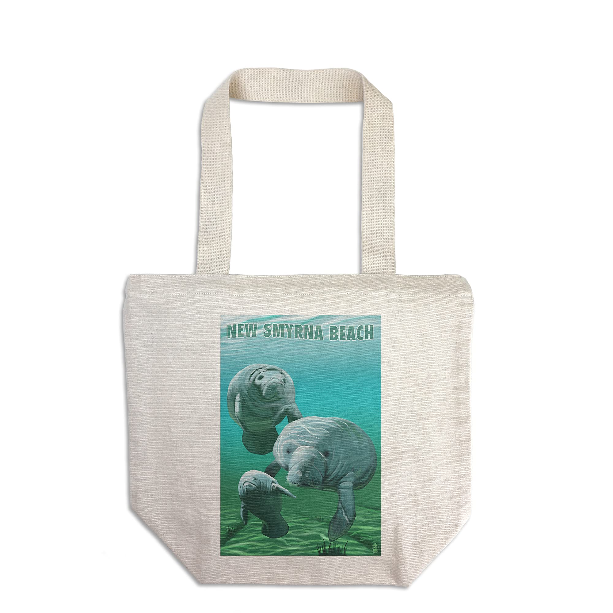 Lantern Press New Smyrna Beach Florida Manatees Tote Bag - 100% Cotton Canvas Reusable Shopping Bag for Groceries, Beach Trips & Eco-Friendly Lifestyle