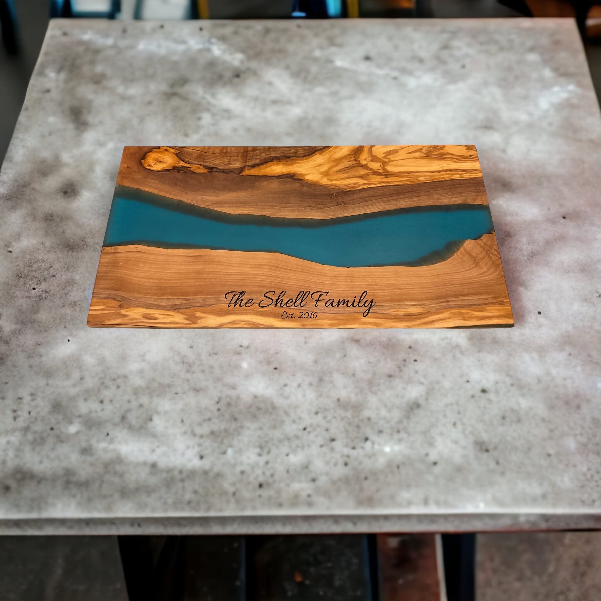 Handmade Personalized Olive Wood and Resin Charcuterie Board - Unique Wedding, Engagement, Anniversary & Housewarming Gift (Elegant Blue) - Perfect for Cheese Platters, Charcuterie Displays & Entertaining Guests