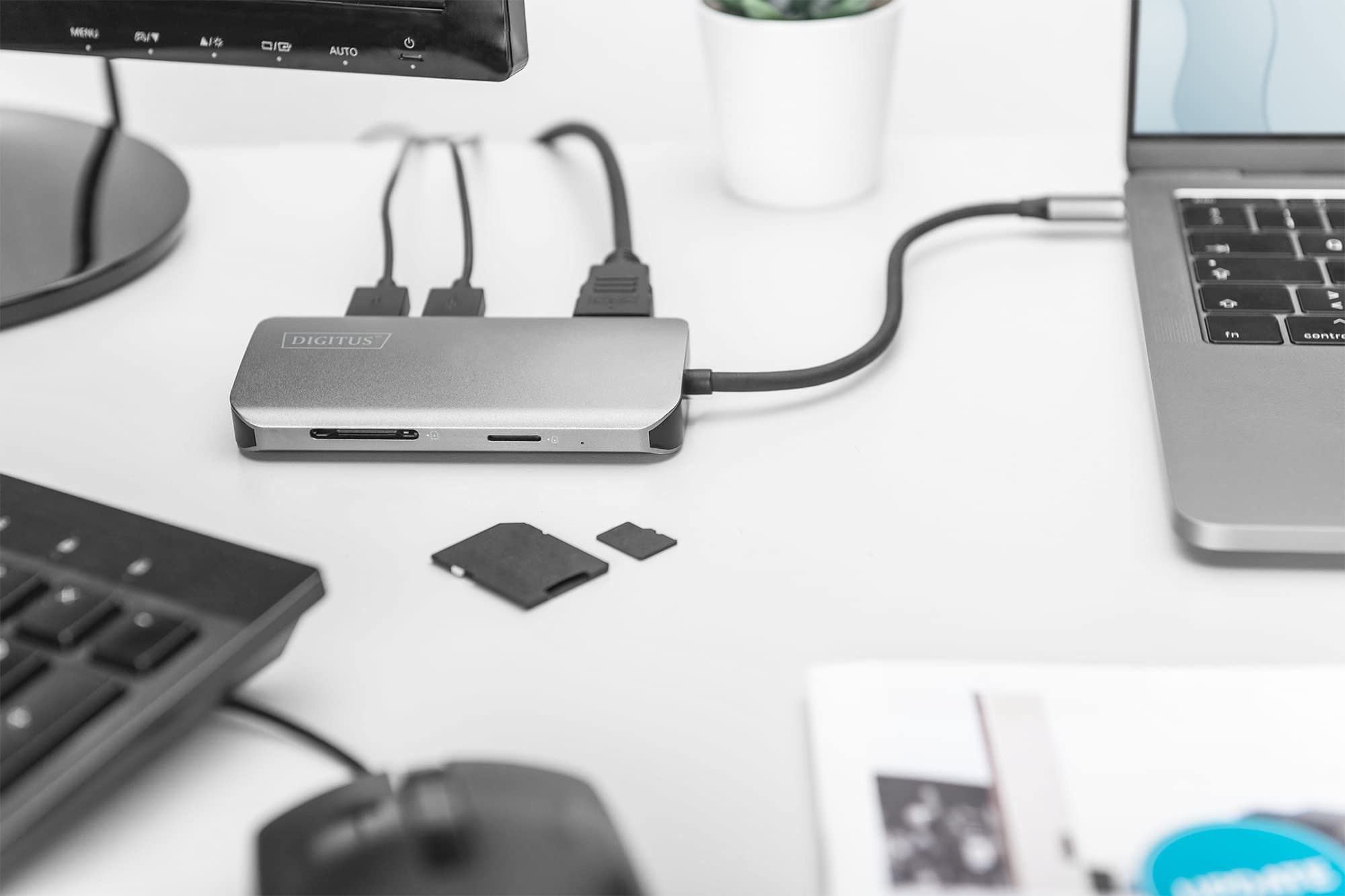 Digitus 8-Port USB-C Hub with 2xUSB 3.0, Ethernet, Dual HDMI, Power Delivery, SD/MicroSD Card Reader - Space Gray | Perfect for MacBook Pro/Air, Windows Laptops & Home Office Setup
