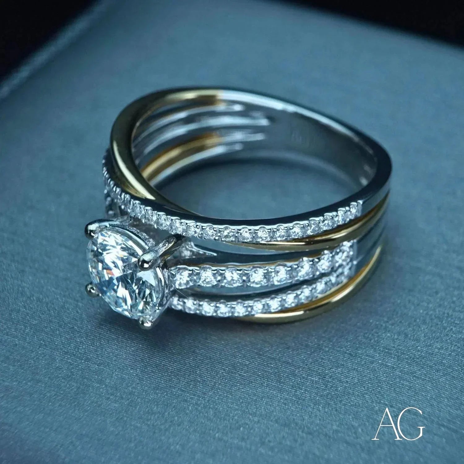 18K White & Yellow Gold 1 Carat Natural Diamond Ring for Women - Elegant Wedding, Engagement & Anniversary Jewelry Gift