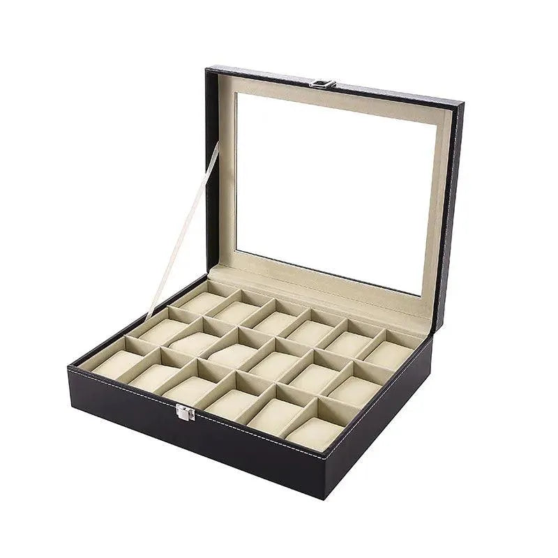 2/3/4/5/6/10/12/18/20 Grids PU Leather Watch Box Organizer - Black Watch Display Case & Storage Box for Men & Women - Perfect Gift for Watch Collectors & Jewelry Organization (Home, Office, Travel)