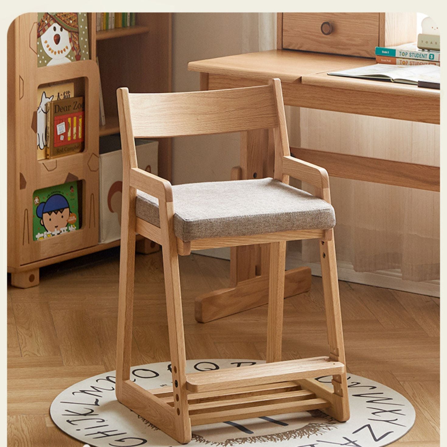 Solid Wood Lift Children's Chair - Beech & Oak Wooden High Chair for Kids - Perfect for Dining, Learning & Playtime at Home