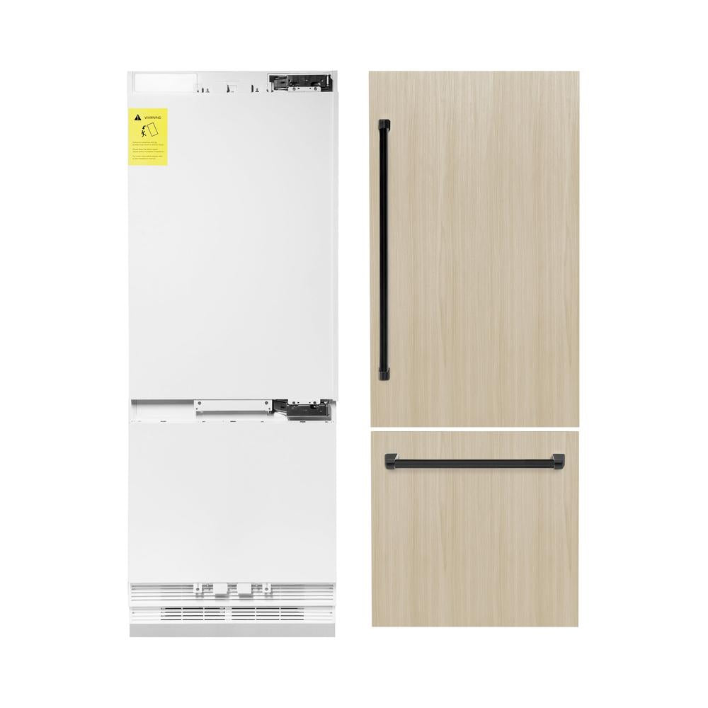 ZLINE Autograph Edition 30 Inch 16.1 cu ft Panel Ready Built-In Bottom Freezer Refrigerator with Water Dispenser & Ice Maker - Matte Black (RBIVZ 30 MB) - Perfect for Modern Kitchens & Open Concept Homes