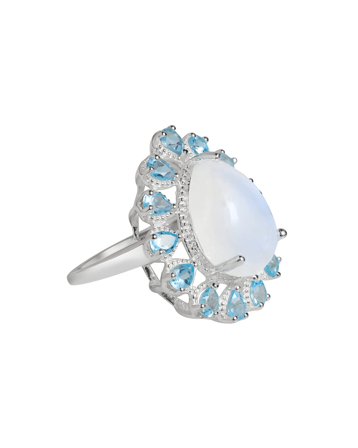 YoTreasure 925 Sterling Silver Pear Shaped Gemstone Engagement Ring for Women - Larimar, Turquoise, Moonstone, Blue Topaz, Rose Quartz & Rhodolite Garnet | Perfect for Weddings, Anniversaries & Special Occasions