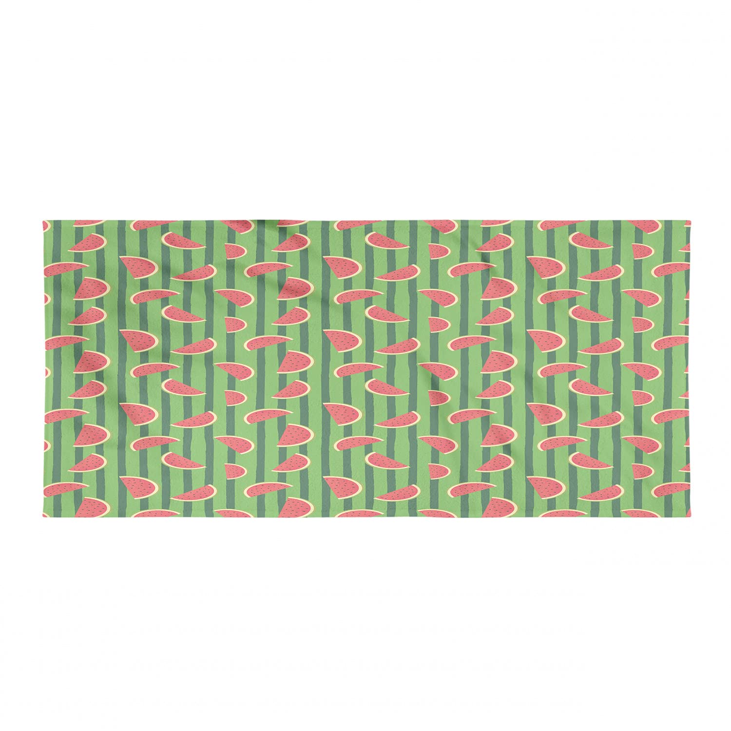 Ambesonne Quick Dry Microfiber Backpacking Towel - Watermelon Slice Design on Vertical Stripes, Ultra Absorbent & Compact for Camping, Hiking, Beach, Gym - Fern Green & Hunter Green