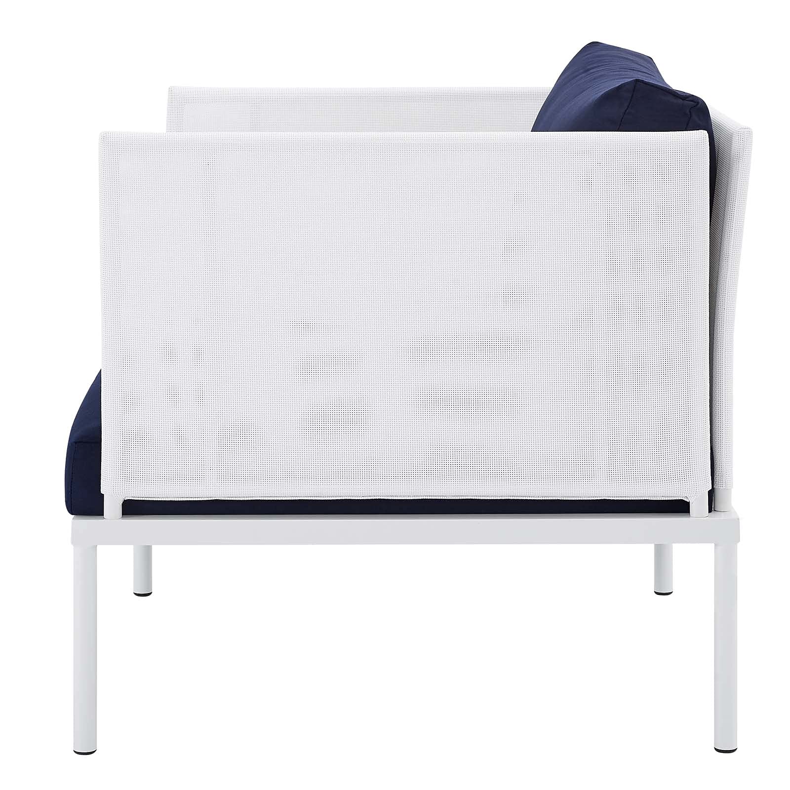 Modern Outdoor Lounge Sectional Sofa Set with Chair & Table - Aluminum Frame in White, Blue & Navy - Perfect for Patio, Garden & Poolside Relaxation