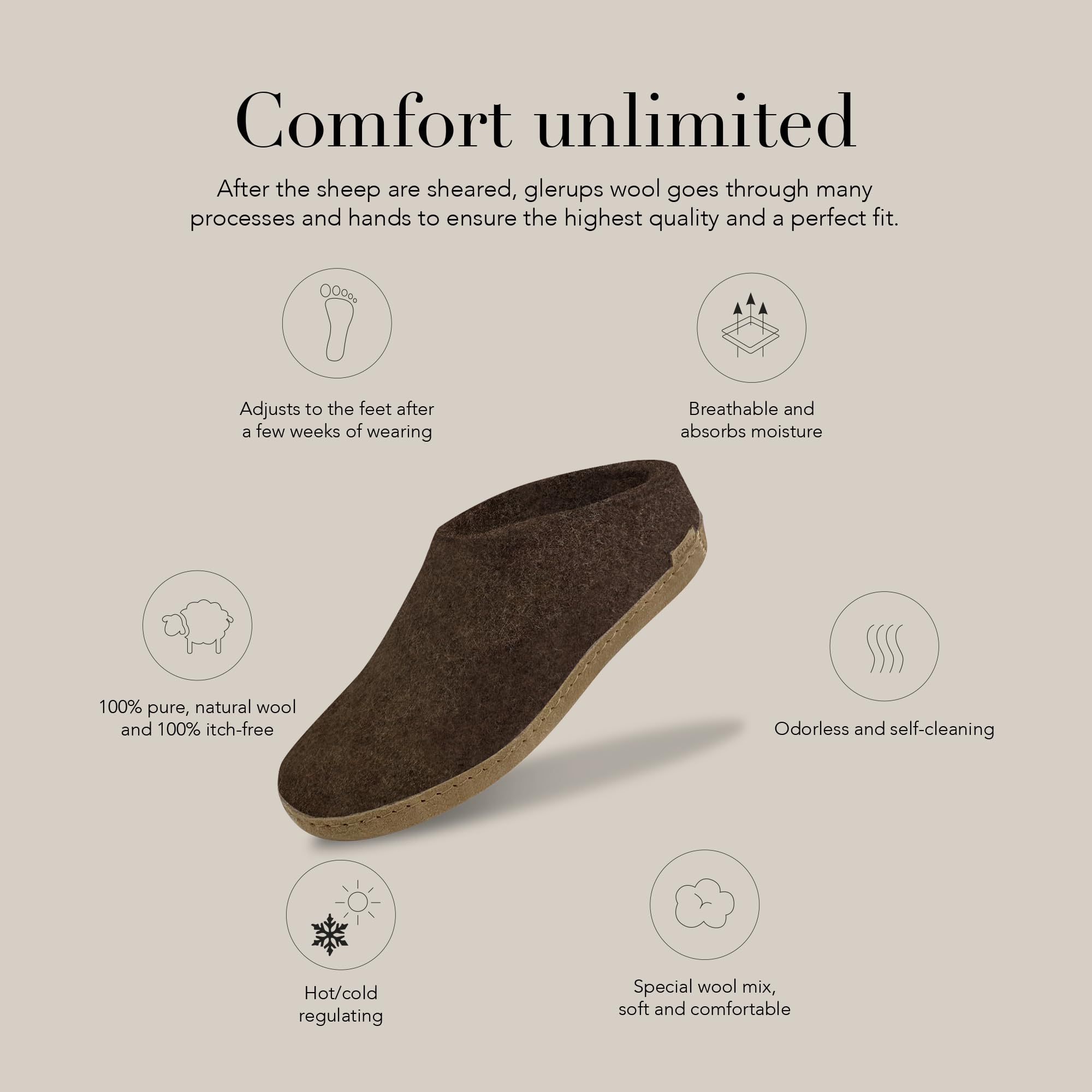 Glerups Unisex B-04 Wool Felt Slippers Size 40 M Brown - Cozy Indoor House Shoes for Men & Women - Perfect for Home, Office & Relaxation