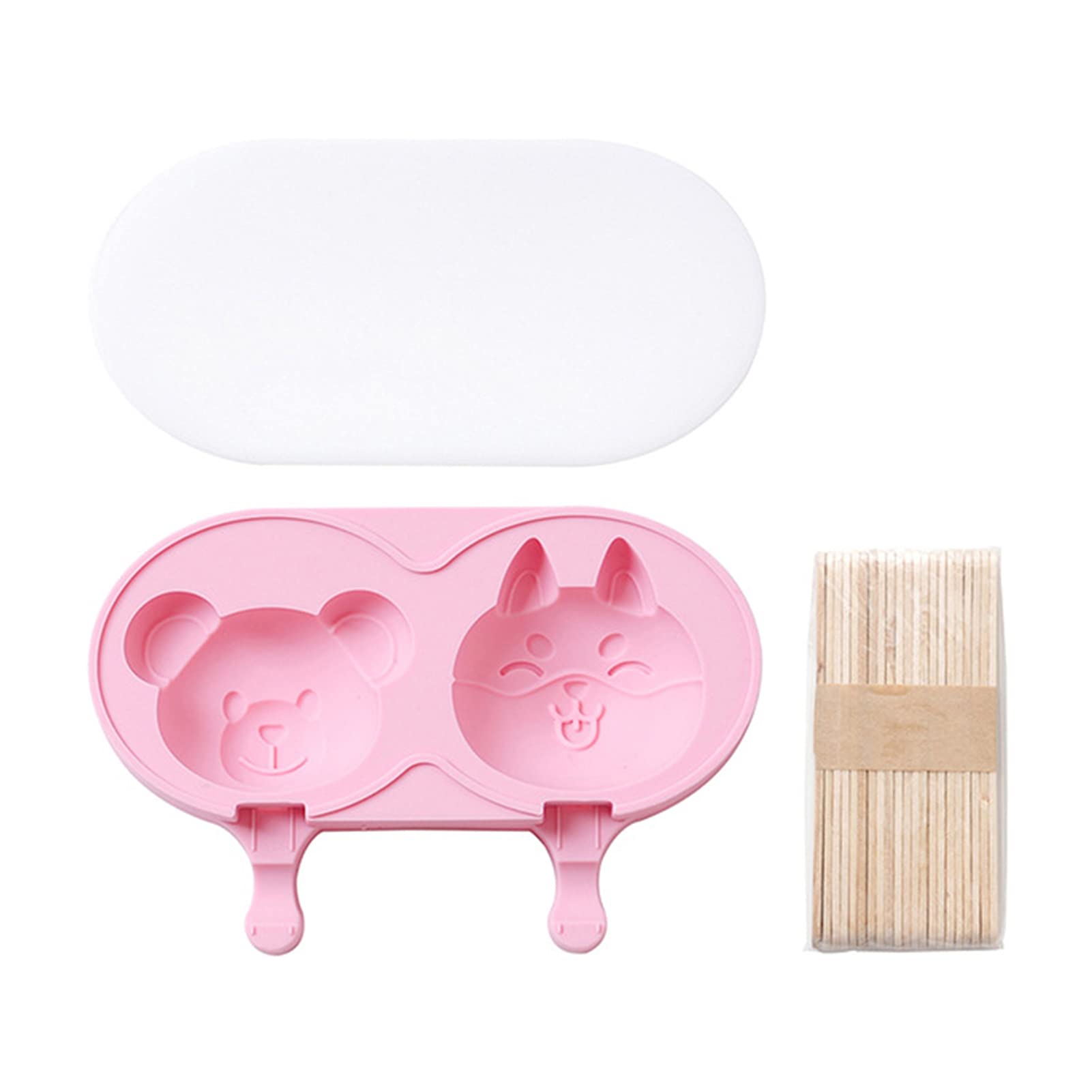 Non-Stick Silicone Ice Pop Molds - 2 Cavity Reusable Popsicle Makers for Homemade Ice Cream, Fruit Pops & Yogurt Treats - BPA-Free, Easy Release, Dishwasher Safe (Pink Dog Design) - Perfect for Summer Parties, Kids Snacks & Healthy Desserts