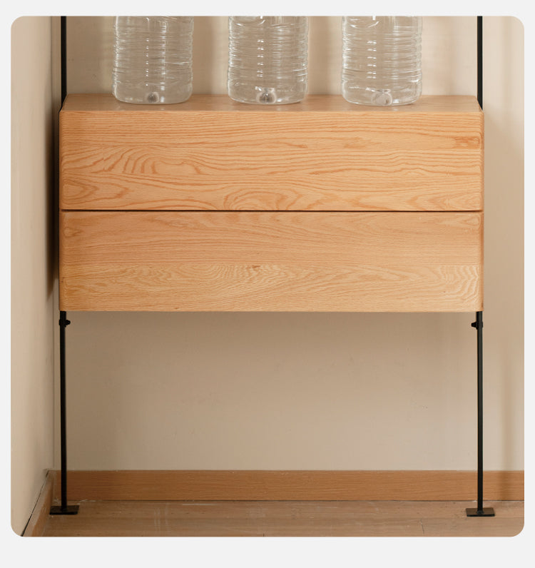 Solid Oak Wood Industrial Style Multi-Tier Storage Shelf - Perfect for Home Office, Garage & Living Room Organization