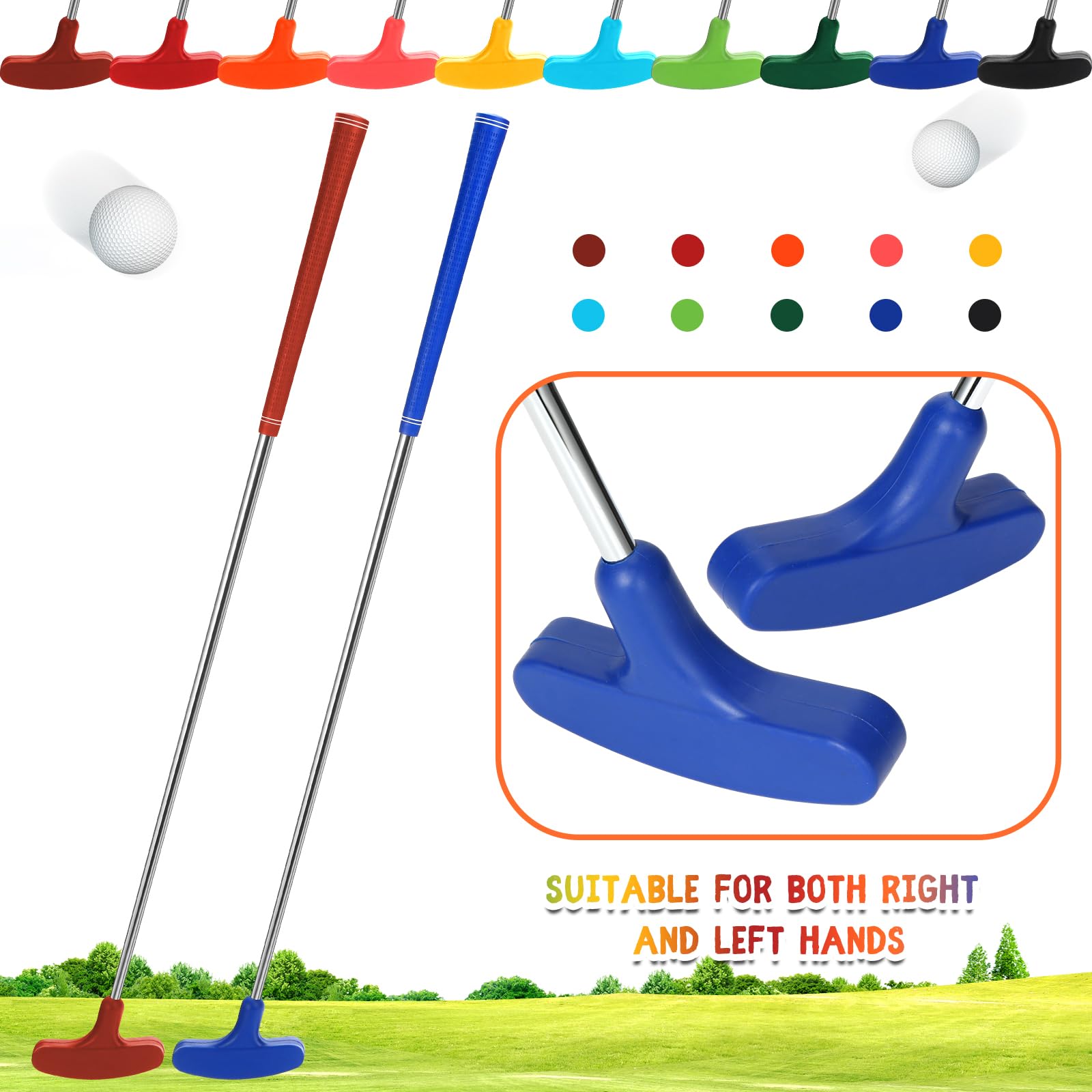 10 Pack Junior Golf Putters with Practice Balls - Left & Right Handed Mini Golf Clubs for Kids, Teens & Adults - Perfect for Backyard Practice, Indoor Training & Family Fun