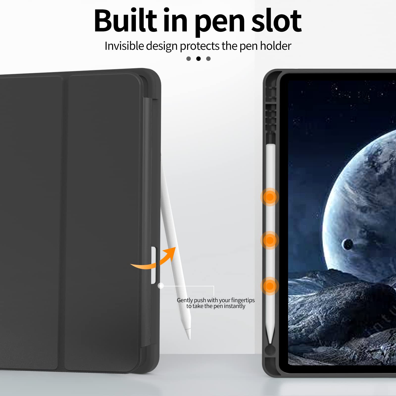 Premium Slim Trifold Stand Case for iPad Air 5th Gen (2022) & iPad Air 4th Gen (2020) 10.9 Inch - Auto Sleep/Wake, Pencil Holder & Soft TPU Back Cover - Perfect for Work, Study & Travel - Black