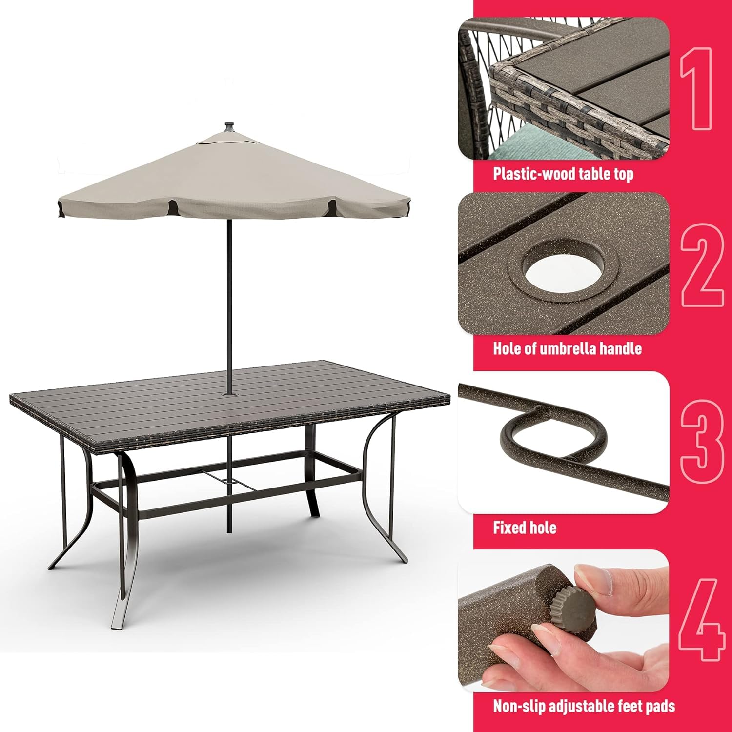 7-Piece Pamapic Patio Dining Set - Outdoor Wicker Furniture with Iron Slat Table & Removable Green Cushions for Backyard, Garden, Deck, Poolside | Perfect for Outdoor Entertaining & Al Fresco Dining