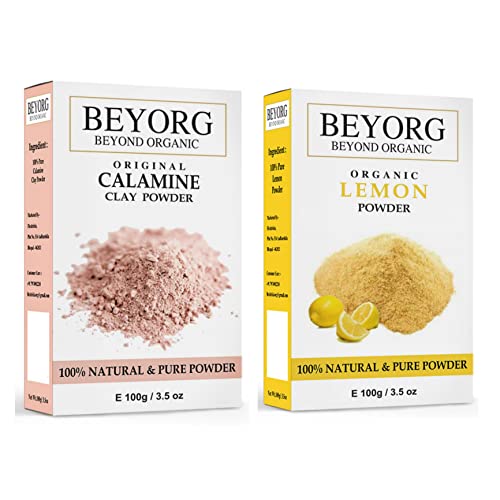 Organic Calamine Clay & Lemon Peel Powder for Deep Cleansing - Acne Treatment, Brightening & Glowing Skin Care | Natural Face Mask for Oily, Acne-Prone & Dull Skin - Perfect for Daily Skincare Routine & Spa Treatments