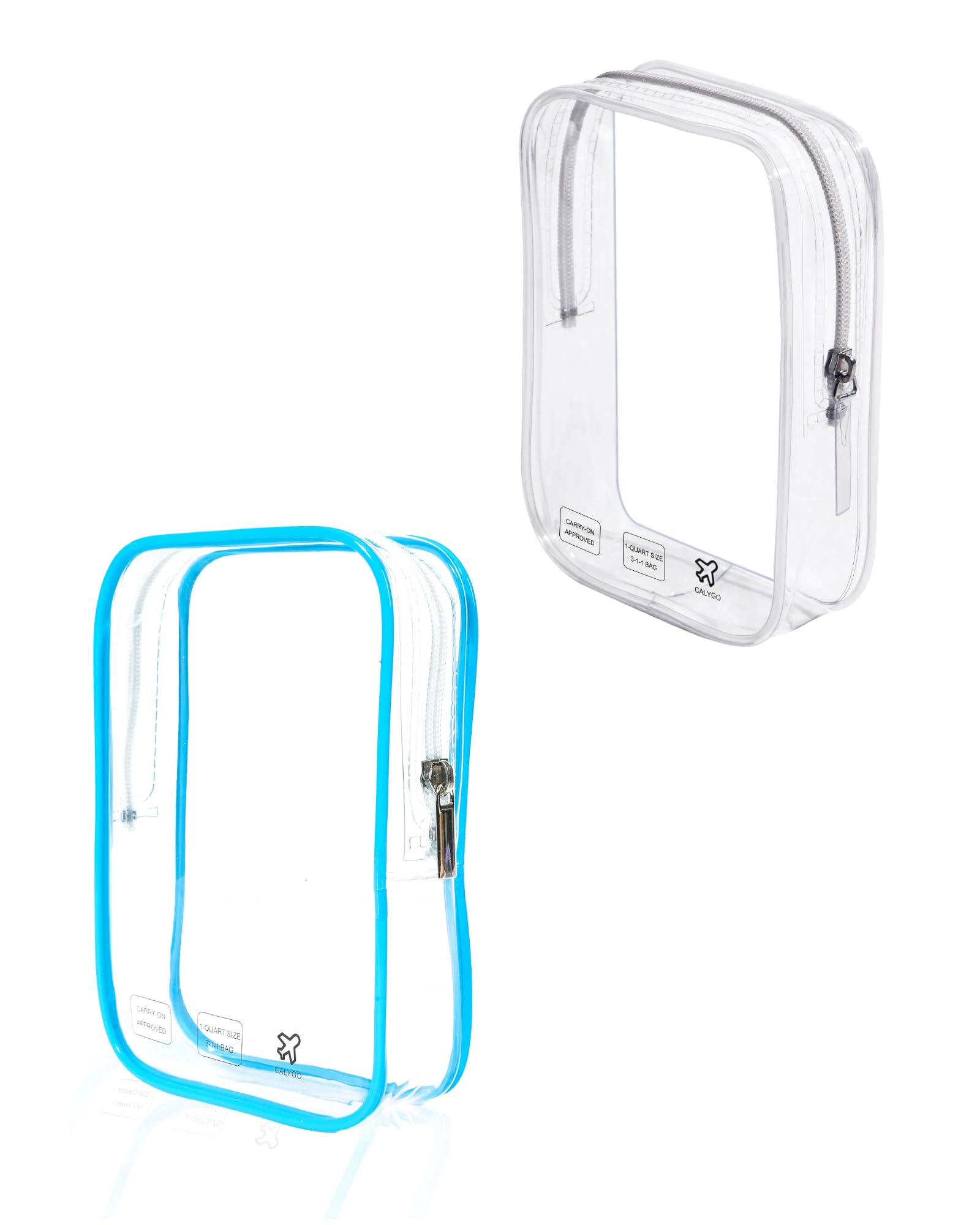 TSA Approved Clear & Blue Travel Toiletry Bag - Quart Size Leakproof Makeup Zipper Pouch for Airplane Essentials | Perfect for Long Flights, International Travel & European Trips | Carry-On Compliant Cosmetic Organizer