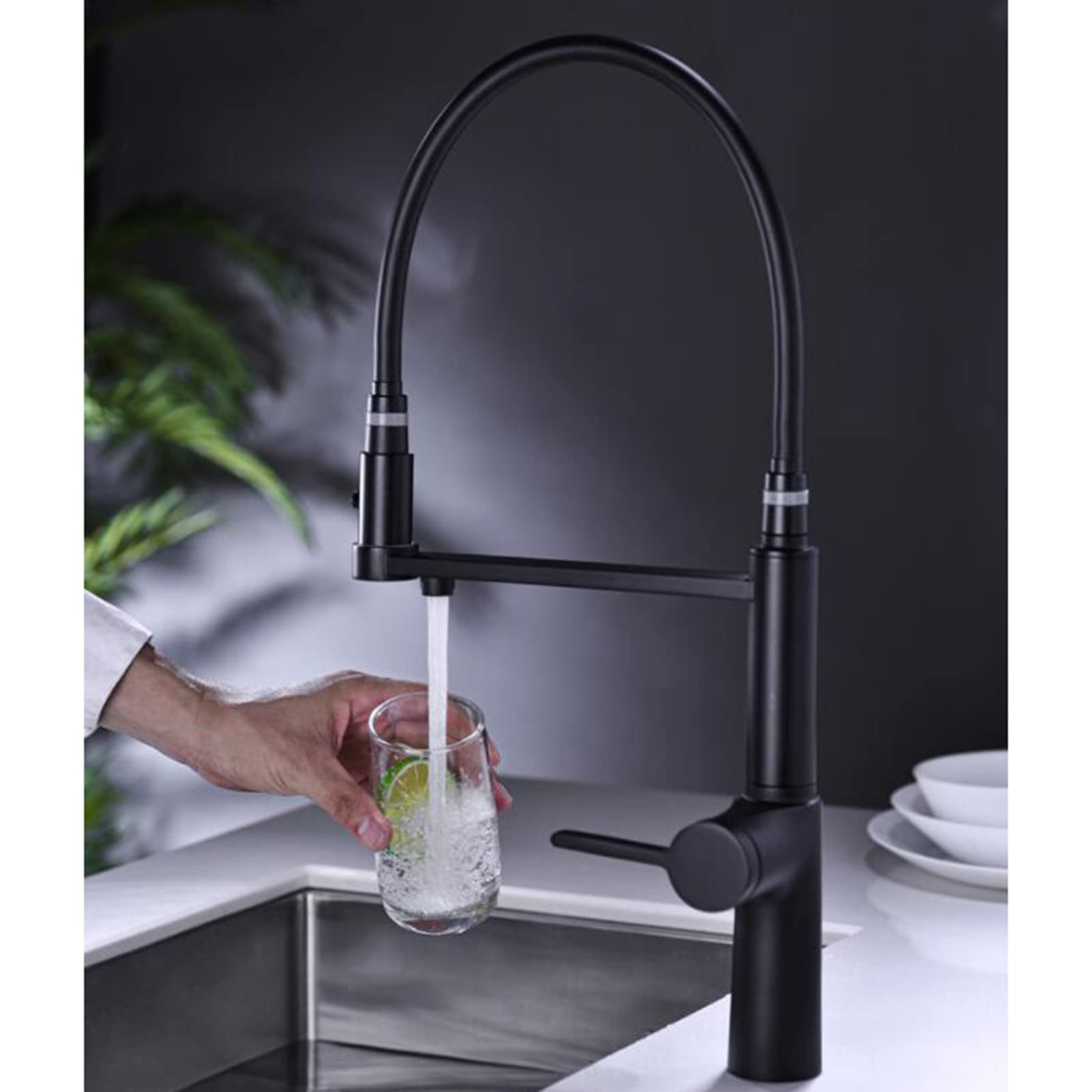 3-Way Black Brass Kitchen Faucet with Swivel Spout - 3-in-1 Multi-Function Pull Down Sink Faucet for Modern Home, Restaurant & Commercial Use