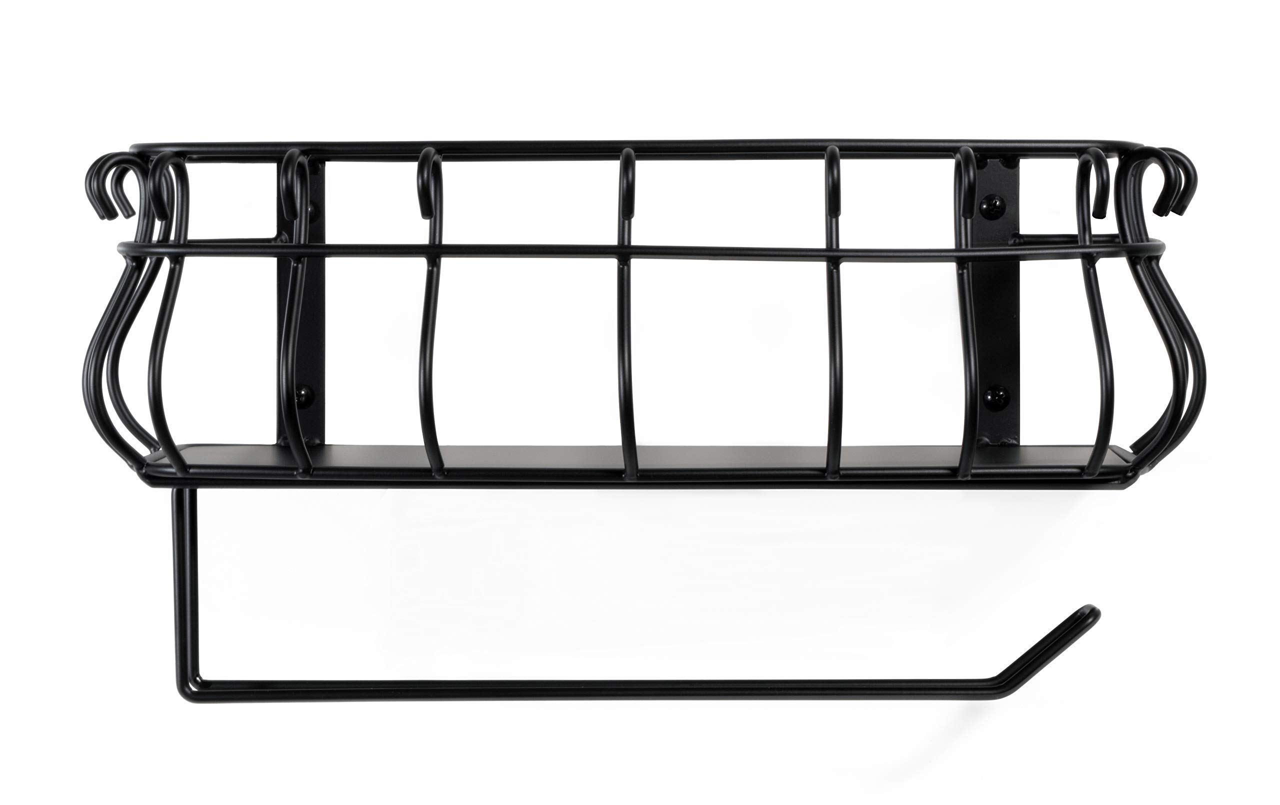 Stainless Steel Wall Mounted Kitchen Paper Towel Holder with Shelf - Space Saving Storage Organizer for Sponges, Utensils & Cleaning Supplies - Perfect for Small Kitchens, RVs & Apartments