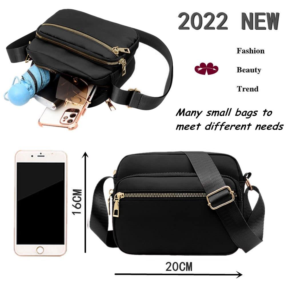 DIHKLCIO Women's Waterproof Nylon Crossbody Bag - Stylish Casual Messenger Purse for Everyday Use, Travel & Shopping (Black)