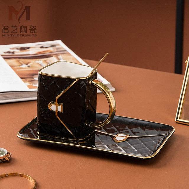 Premium Ceramic Coffee Cup with Saucer & Spoon Set - Elegant Tea & Espresso Drinking Set for Home, Office & Cafe Use