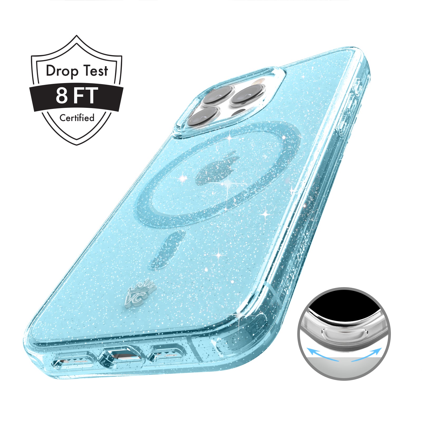 Blue Stardust Glitter iPhone Case - Shatterproof Protective Cover for iPhone 13/14/15 Pro Max - Sparkly Glitter Phone Case for Women Girls - Perfect for Parties, Travel & Everyday Use