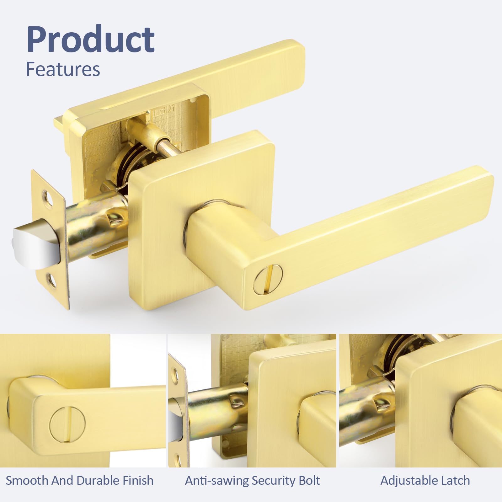 EHOMEWARE 5 Pack Heavy Duty Privacy Door Lever with Thumb Turn Inside Lock - Satin Brass Finish for Bedroom, Bathroom (Left/Right Handed) - Perfect for Home, Office & Hotel Privacy Security