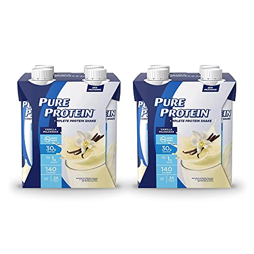Pure Protein Vanilla Protein Shake - 30g Complete Protein Powder Drink for Muscle Recovery & Weight Loss | Keto-Friendly Ready-to-Drink Shake with Vitamins A,C,D,E + Zinc for Immune Support | 11oz Bottles (4 Count Pack of 2) | Perfect for Post-Workout, Breakfast Replacement & On-the-Go Nutrition