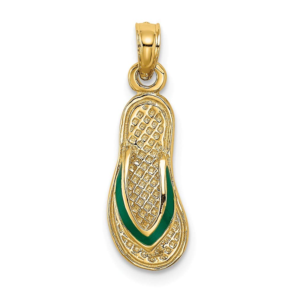 14K Yellow Gold Green Enamel Flip Flop Pendant Necklace - Summer Beach Jewelry Gift for Women, Perfect for Vacation & Tropical Getaways