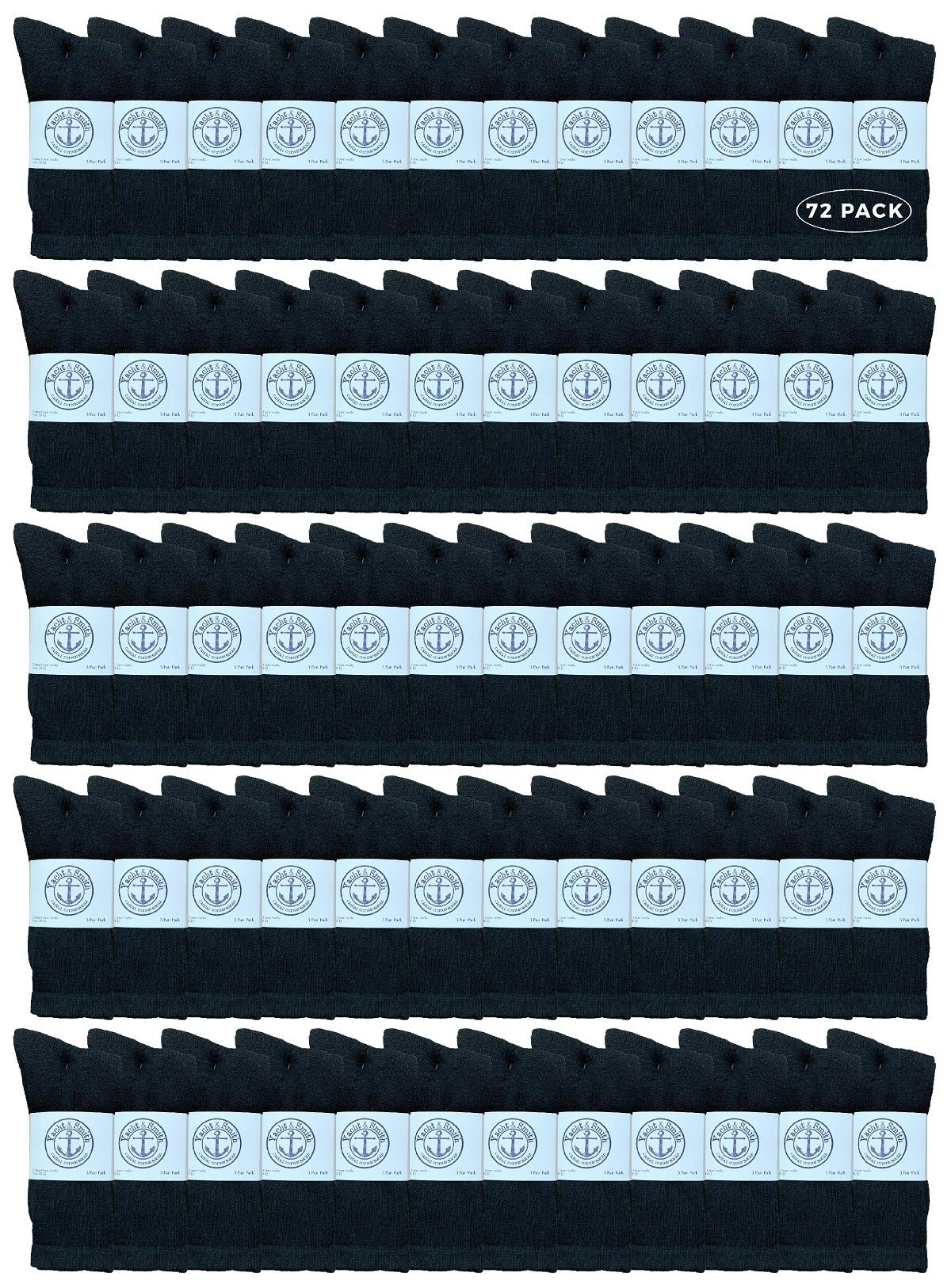 72 Pairs Bulk Cotton Athletic Socks for Men - Yacht & Smith Wholesale Crew Socks (Size 8-12) - Perfect for Sports, Work & Daily Comfort