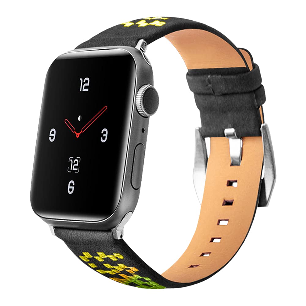 Genuine Leather Apple Watch Band Compatible with Series SE/6/5/4/3/2/1 - 44mm 42mm 40mm 38mm Replacement Strap for Men & Women - Fashionable & Durable for Workouts, Office & Everyday Wear