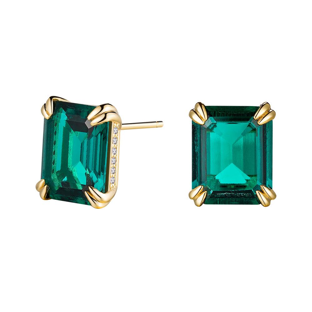 10 Ctw Double Prong Set Emerald Cut Stud Earrings - Genuine Green Gemstone Jewelry for Women - Perfect for Weddings, Parties & Special Occasions