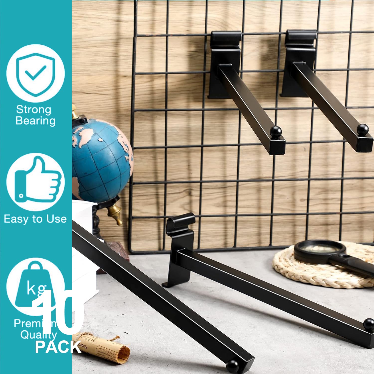 10 Pack Black Straight Arm Faceout Gridwall Hooks - 15.75 Inch Heavy Duty Wire Grid Wall Hangers for Retail Display & Store Organization - Perfect for Clothing, Jewelry, and Accessory Displays