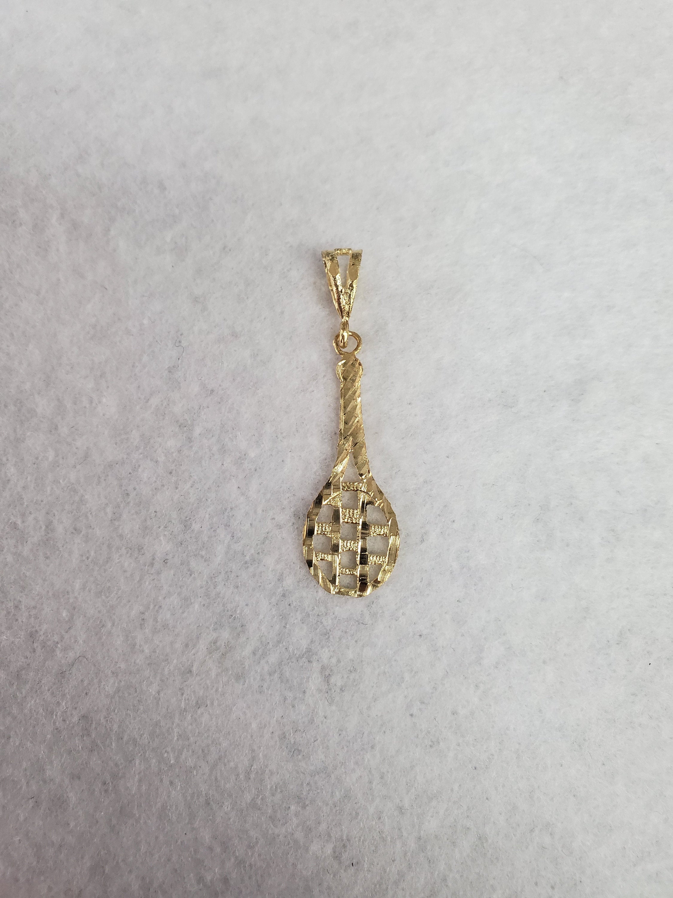 14k Yellow Gold Tennis Racket Charm with Diamond Cuts - Elegant Jewelry Gift for Tennis Lovers, Players & Coaches - Perfect for Bracelets, Necklaces & Sports-Themed Accessories