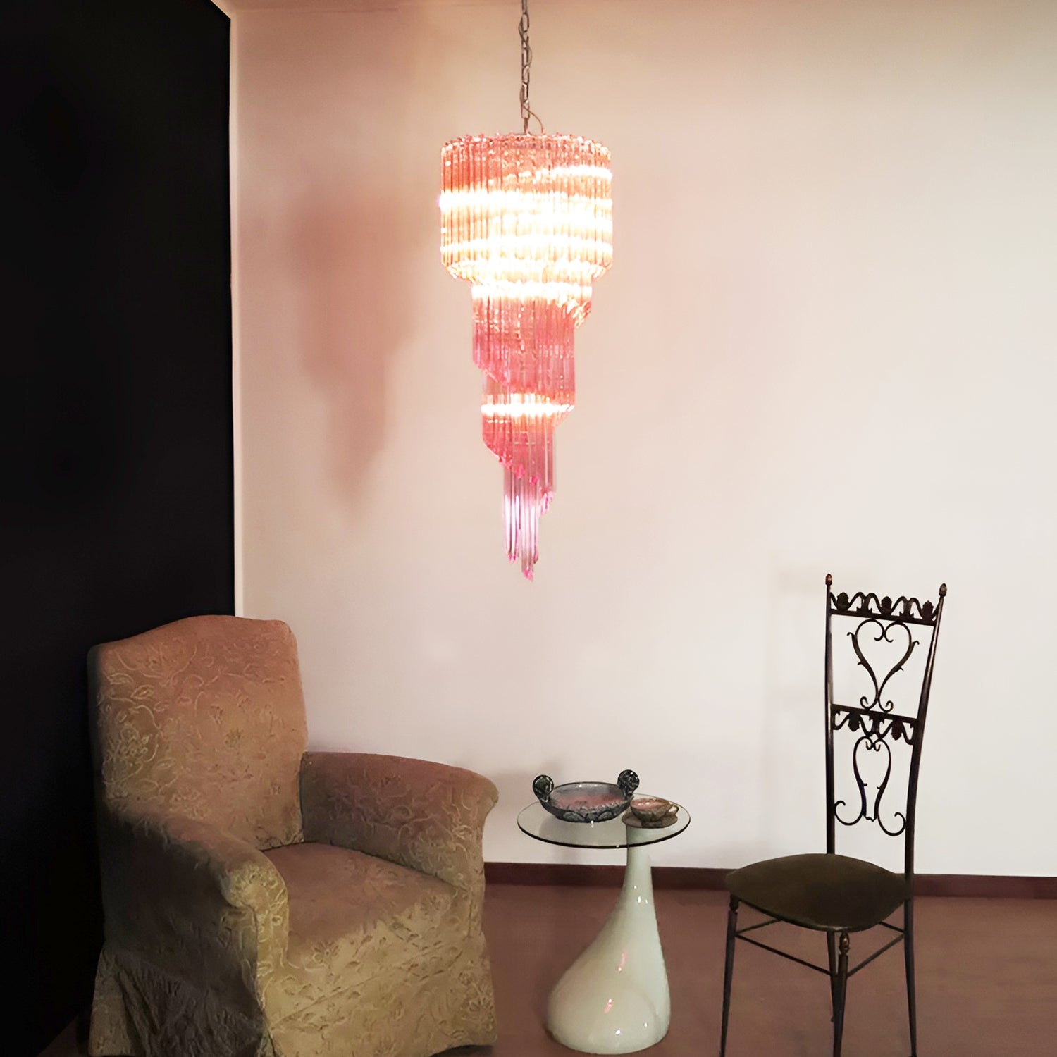 Murano Spiral Prism Glass Chandelier - Handcrafted Italian Crystal Ceiling Light Fixture for Dining Room, Living Room & Bedroom Decor
