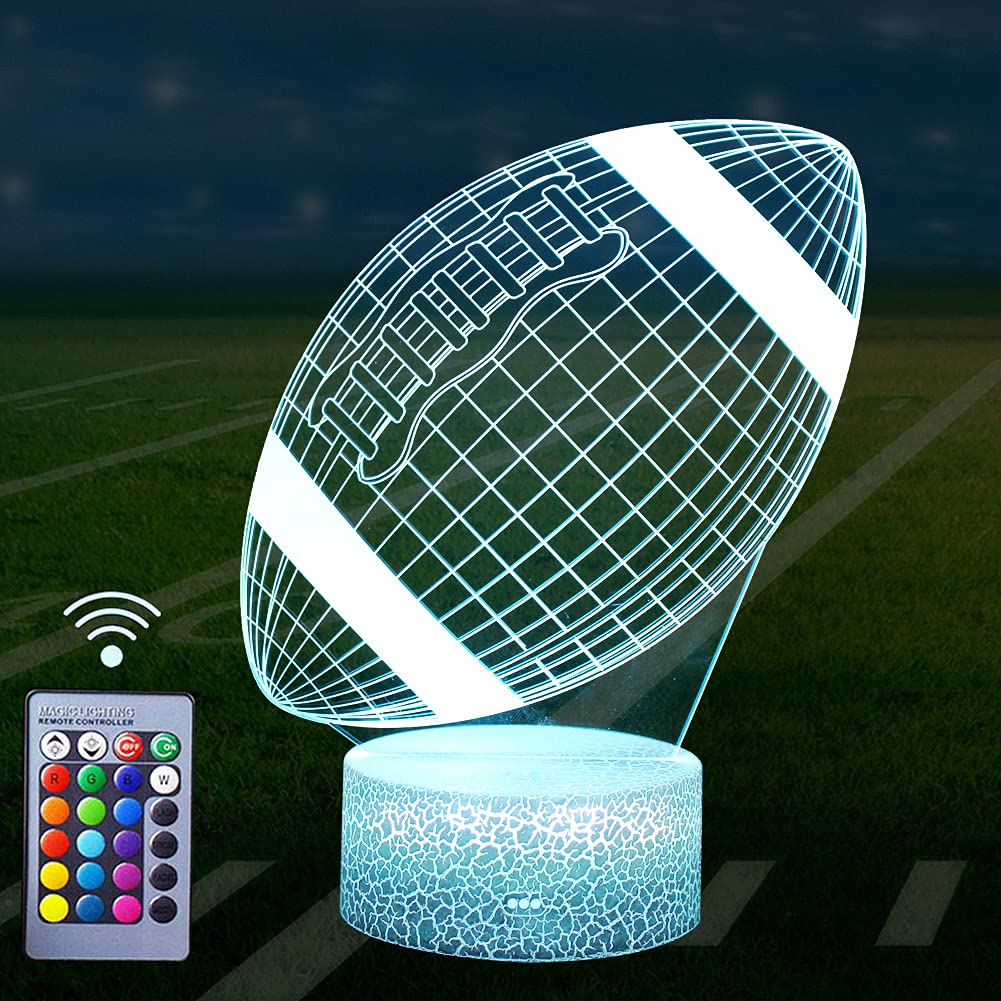 3D LED Football Night Light - 16 Color Changing Illusion Lamp with Remote Control & USB Power - Perfect Gift for Football Players, Kids, Teens - Ideal for Bedroom, Game Room, and Sports Themed Decor