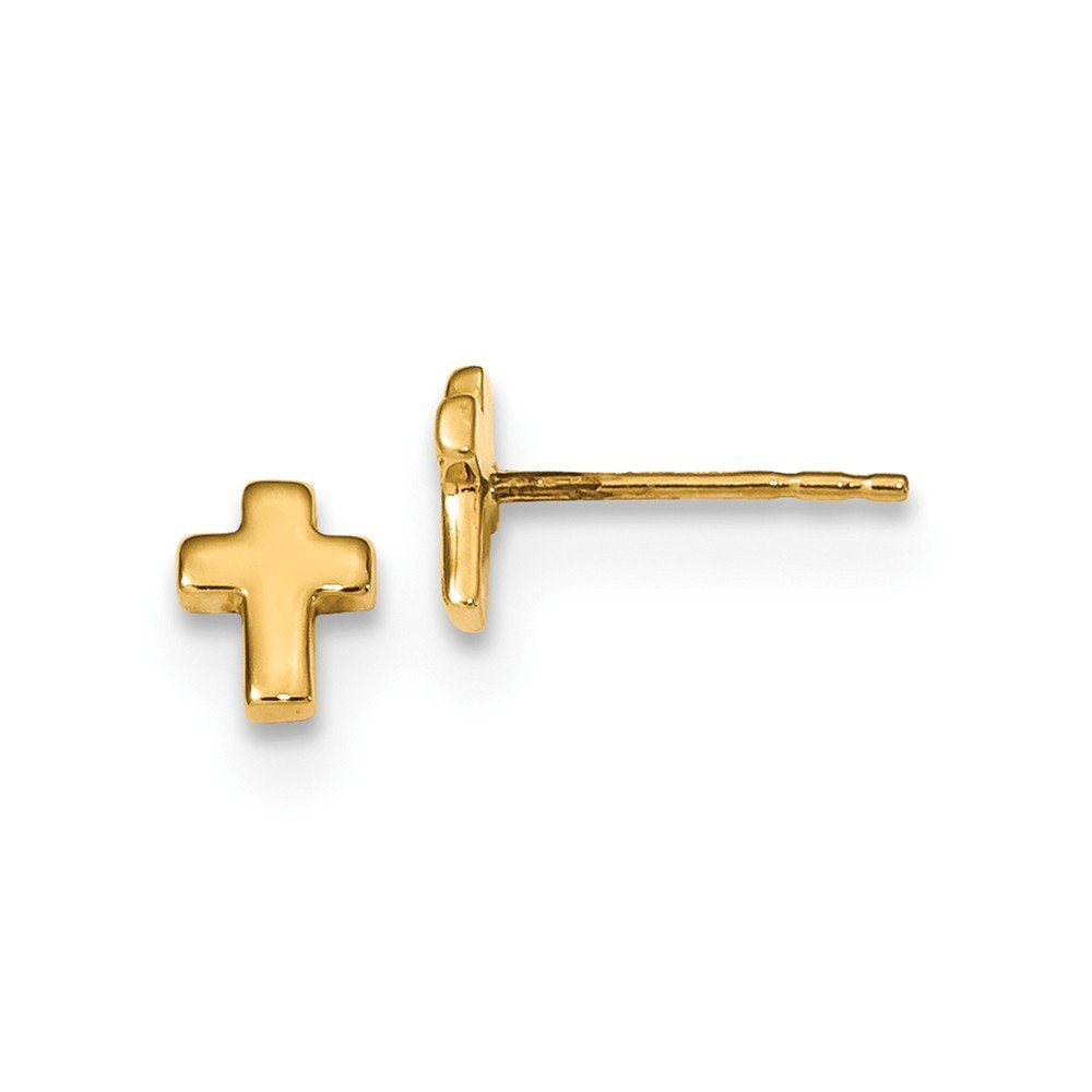 14K Gold Polished Cross Post Earrings for Women - Hypoallergenic Religious Jewelry Gift for Christmas, Baptism & Church Occasions