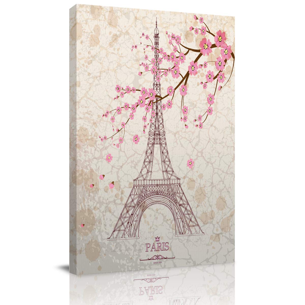 Cherry Blossom Paris Canvas Wall Art - 36x24 Inch Giclee Print, Romantic Home & Office Decor, Ready to Hang Painting for Living Room, Bedroom, or Gift