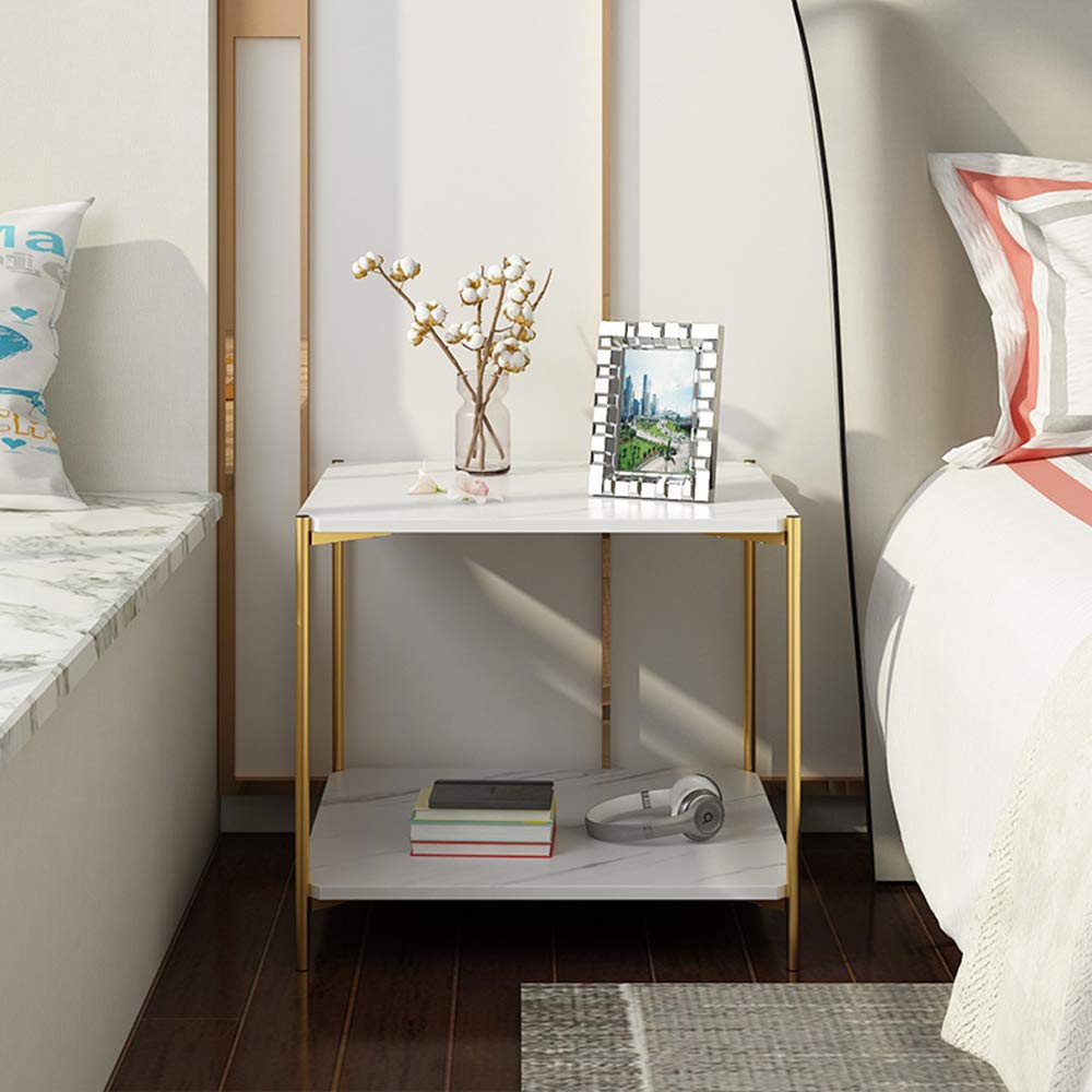 Modern Square Coffee Table with Two-Tier Marble Design - 4HOMART Stylish End Table for Living Room, Bedroom & Office - Perfect for Snacks, Books & Home Decor