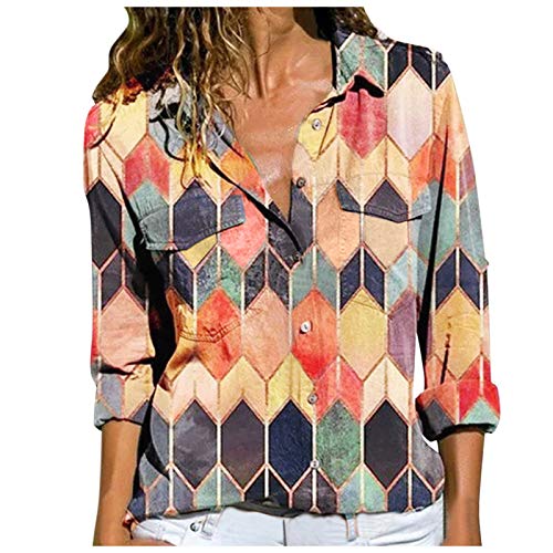 Women's White Fitted Cotton Long Sleeve Loose T-Shirt with Daisy Print - Casual Blouse Top (A-Yellow, XXXXXL) for Everyday Wear, Spring Outfits & Boho Style