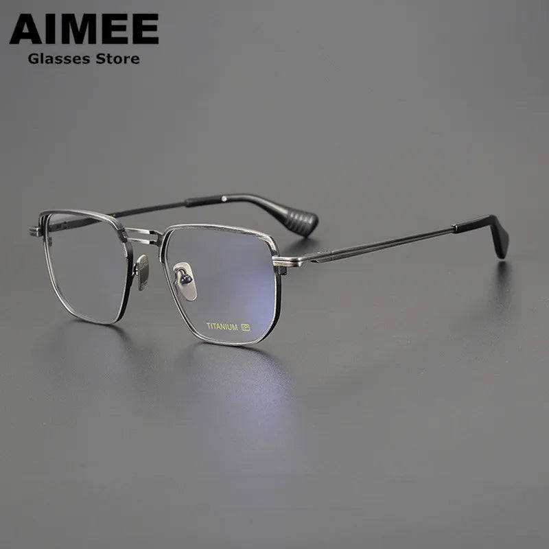 Aimee Unisex Full Rim Big Square Double Bridge Titanium Eyeglasses 942153 - Lightweight Durable Frame for Reading & Computer Use - Fashionable Eyewear for Men & Women