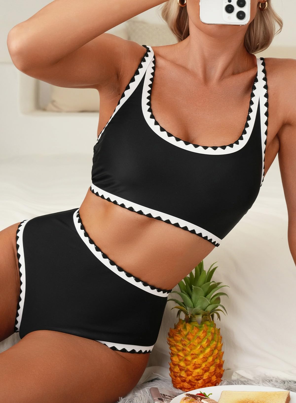 Floral Print High Waisted Bikini Set for Women - 2 Piece Swimwear with Whip Stitch Detail | Perfect for Beach Vacations, Pool Parties & Summer Getaways