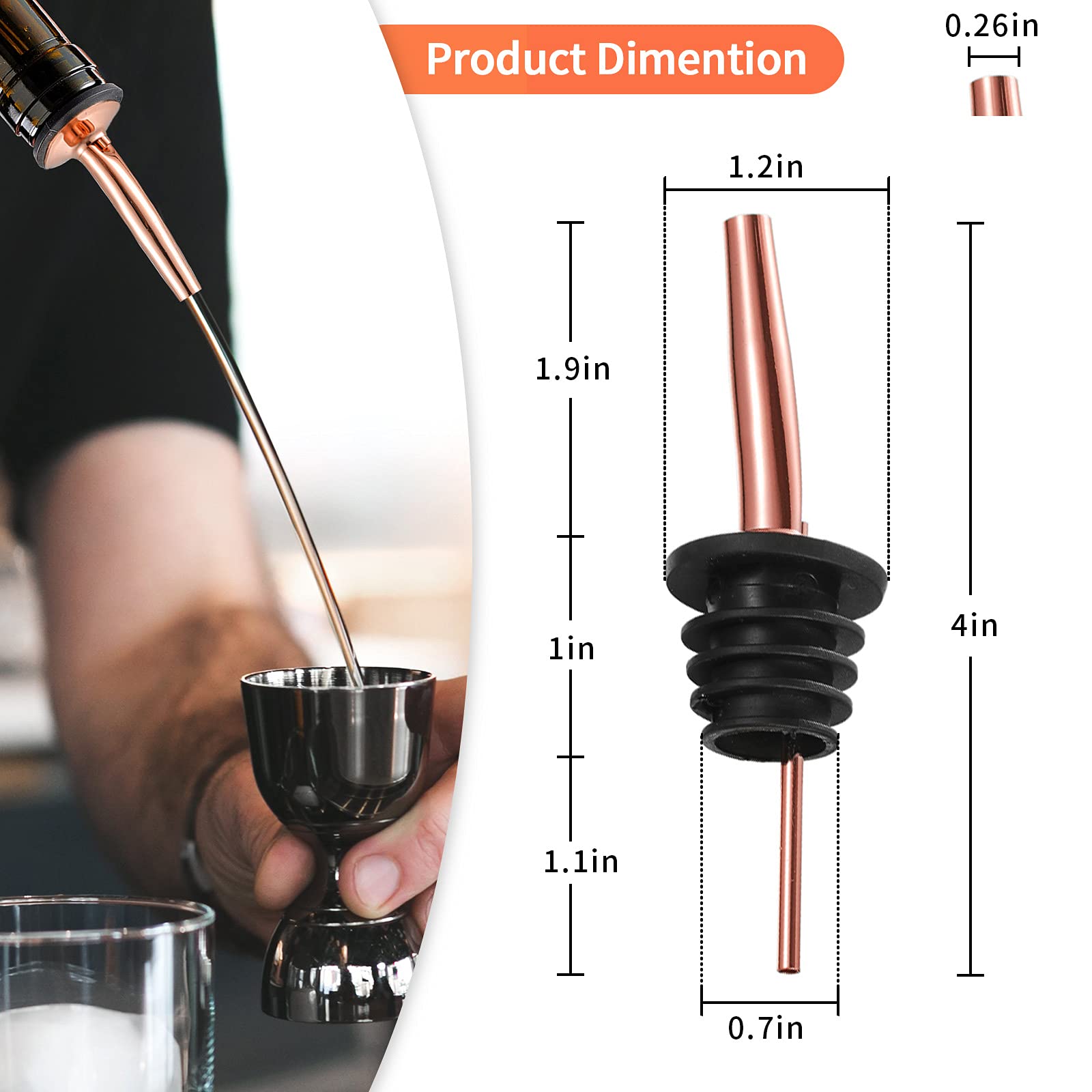 Premium Stainless Steel Liquor Bottle Pourers - 8 Pack with Cleaning Brush | Rustproof Alcohol Pour Spouts for Whiskey, Vodka & Cocktails | Perfect for Bars, Restaurants, Home Bars & Party Hosting (Copper Finish)