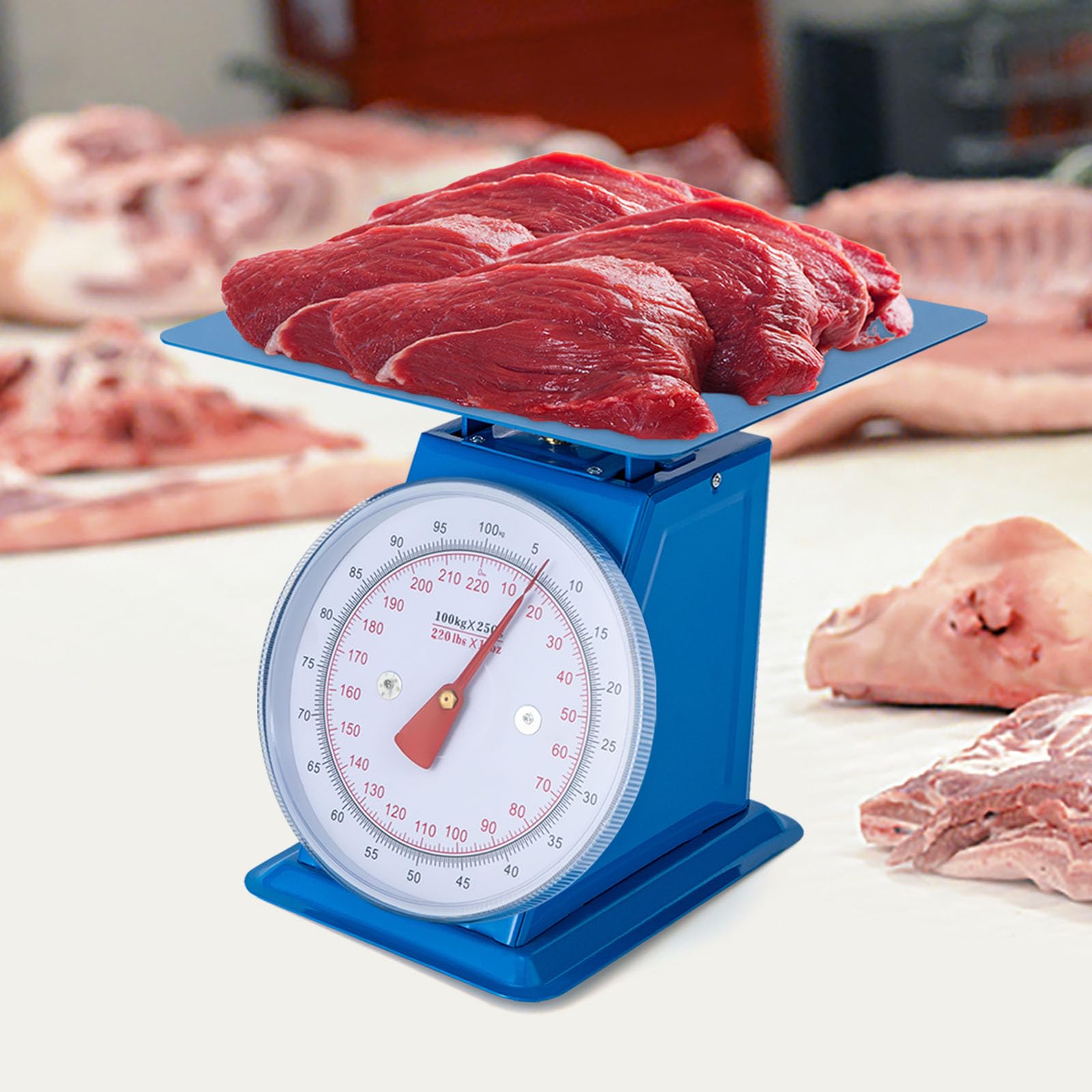 220 LBS Heavy Duty Mechanical Dial Scale - Industrial Kitchen & Food Scale with Double Scale Display - Perfect for Portion Control, Baking, Cooking, and Commercial Food Preparation