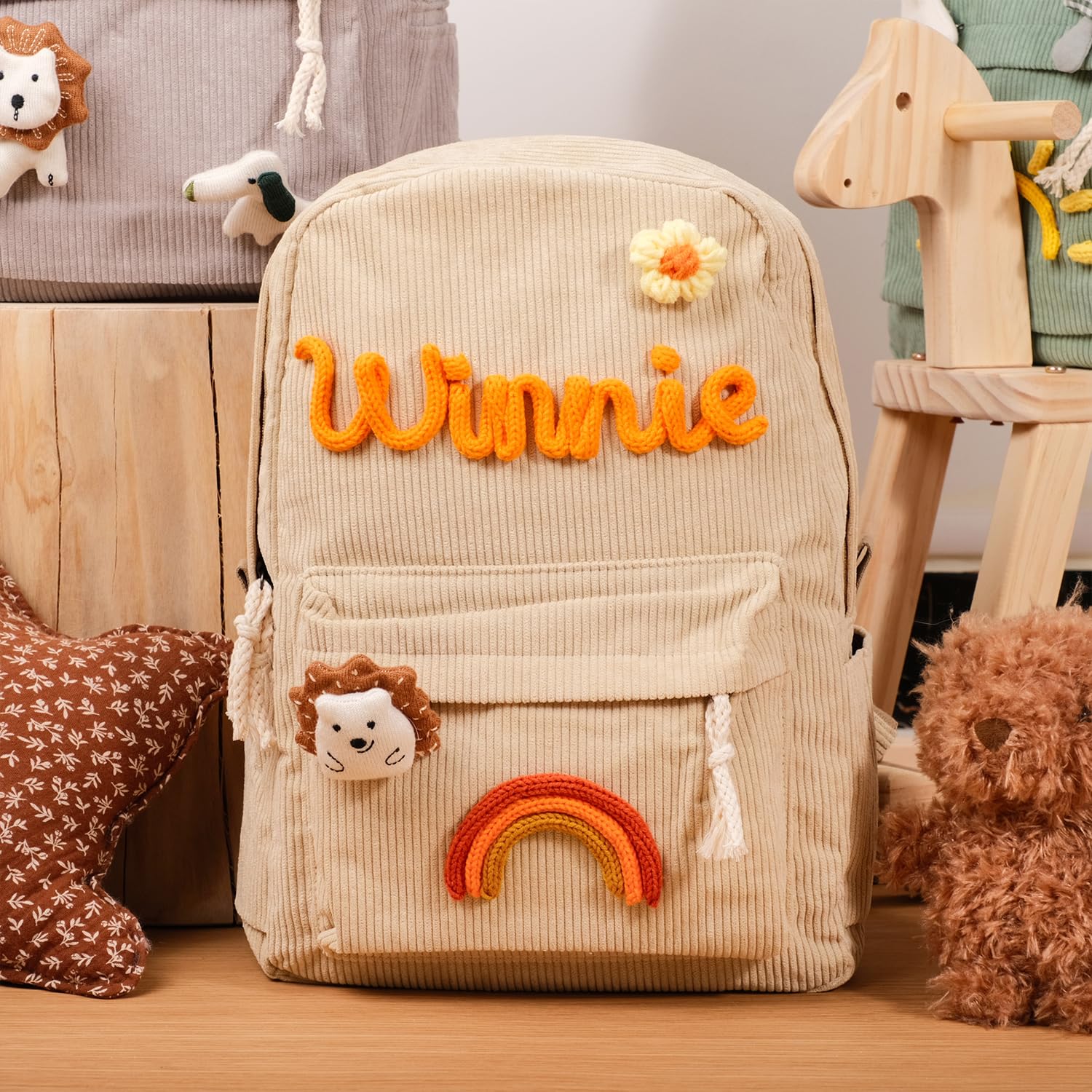 Custom Kids Name Corduroy Backpack - Personalized Shoulder Bag for School, Travel & College | Lightweight Laptop Daypack for Boys & Girls