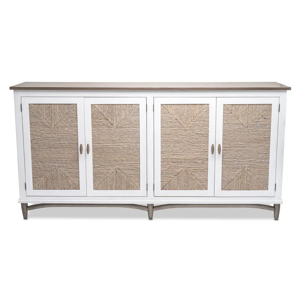Handmade Indian Solid Mango Wood Sideboard - Ethereal Whites Carved Furniture for Dining Room & Living Room Storage