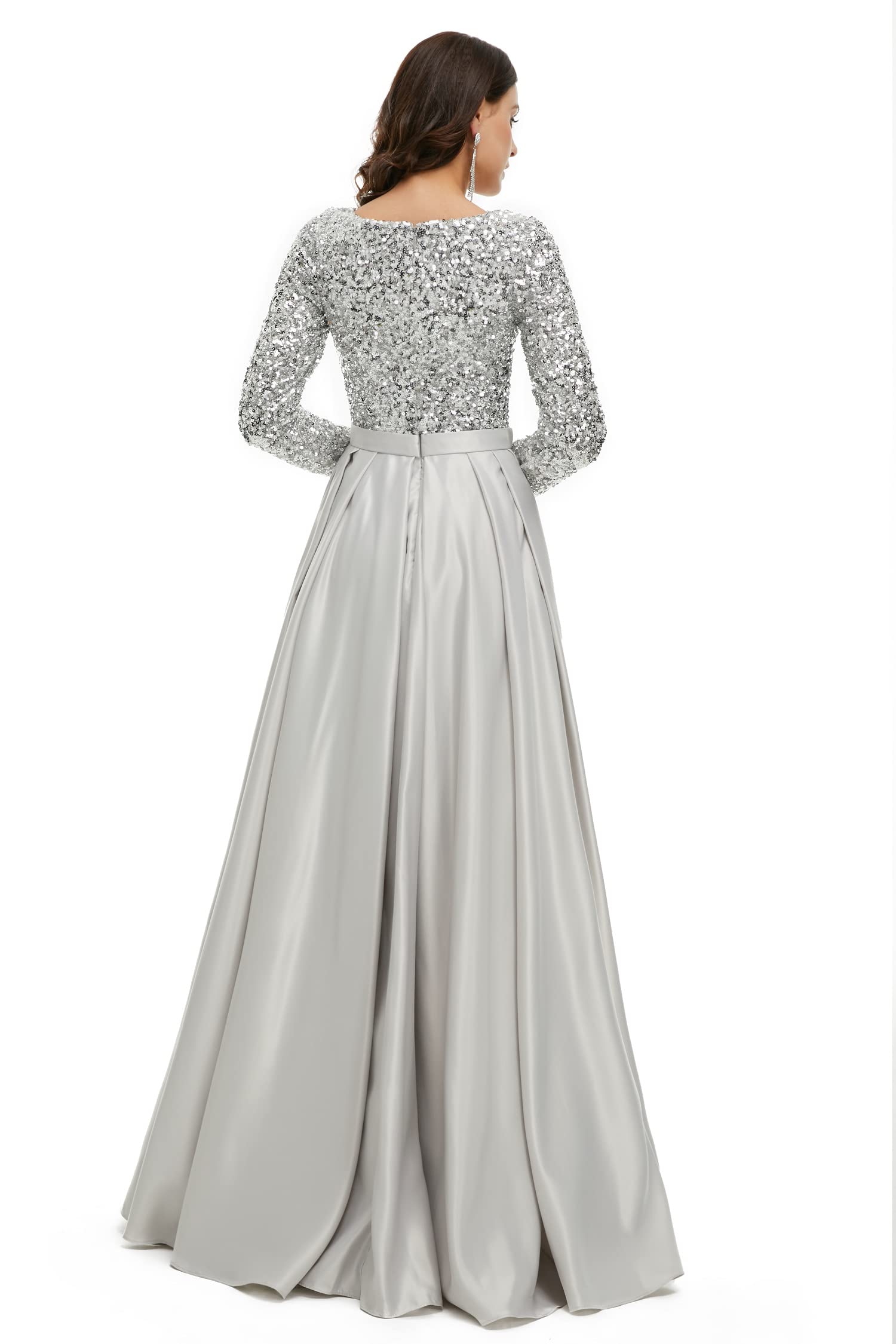 Elegant Long Sleeve A-Line Evening Dress with Sequins - Wedding Gown, Bridesmaid Dress & Prom Dress for Formal Occasions | Perfect for Weddings, Galas and Special Events
