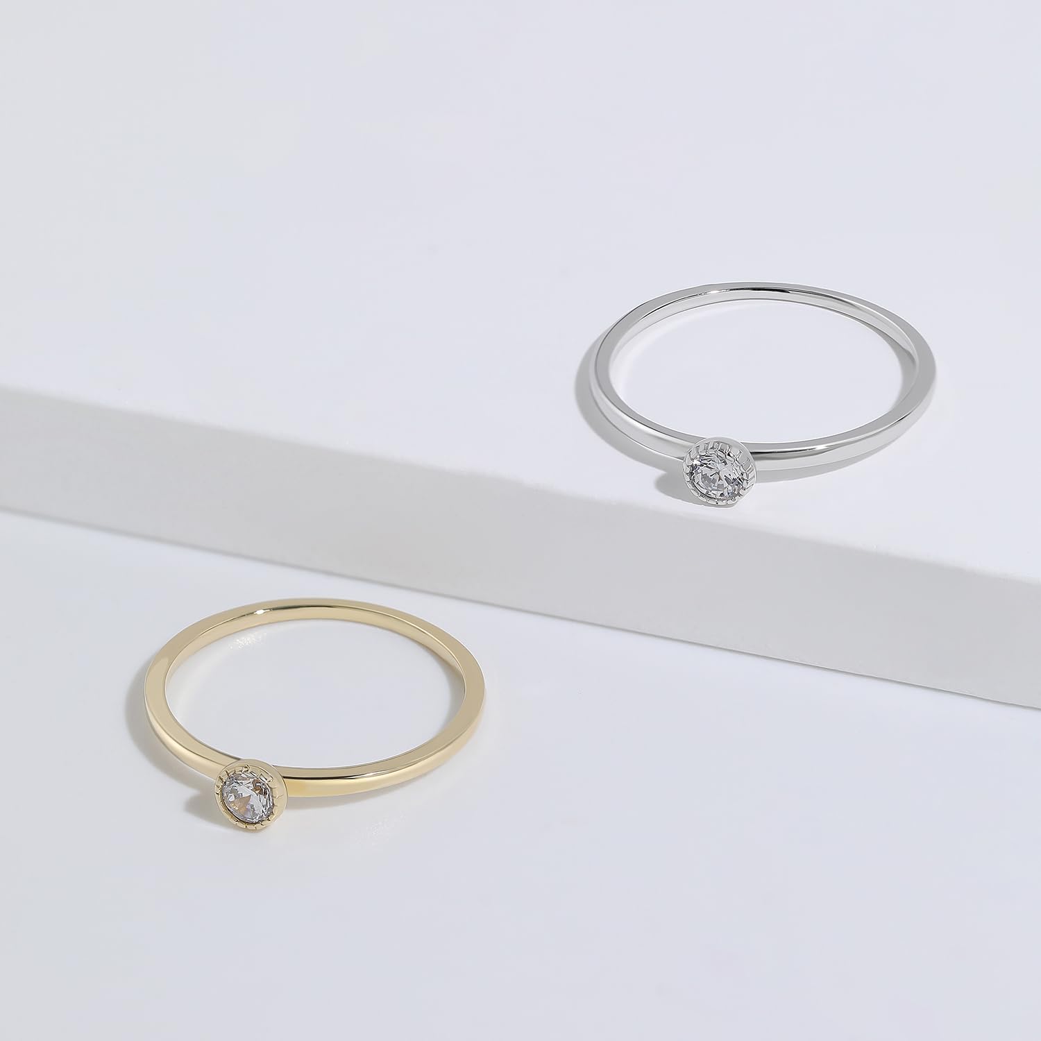 Elegant Gold Pleated Sterling Silver Cubic Zirconia Stackable Rings for Women - Handmade Gemstone Statement Jewelry with Birthstone Options (Silver, Size M 1/2) | Perfect for Weddings, Anniversaries & Everyday Fashion